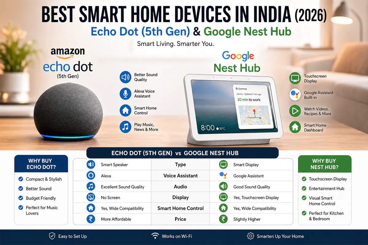 Best Smart Home Devices in India (2026) – Why Amazon Echo Dot (5th Gen) & Google Nest Hub Are Must-Have Gadgets