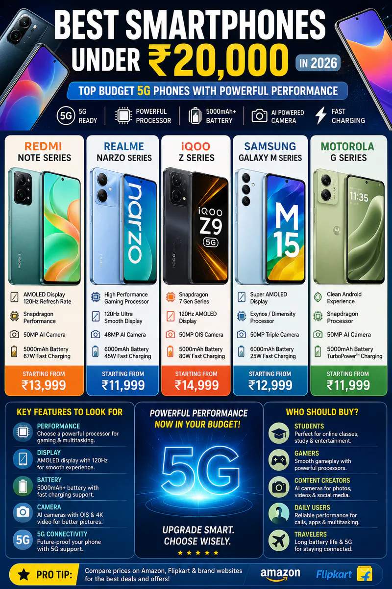 Best Smartphones Under ₹20,000 in 2026 – Top Budget 5G Phones with Powerful Performance